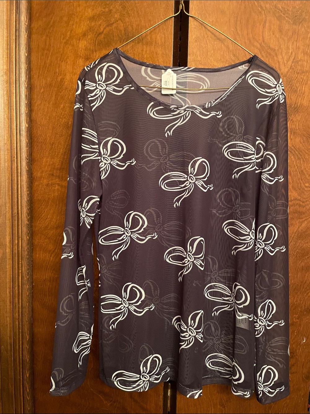 Sheer black Long Sleeve Top with White Bow Print
